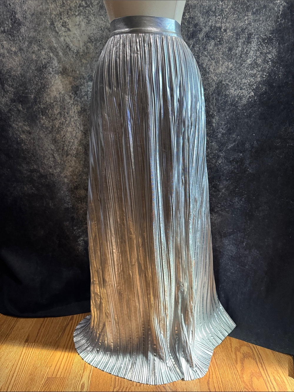 Mother Silver Pleated Maxi Skirt - Metallic Evening Skirt